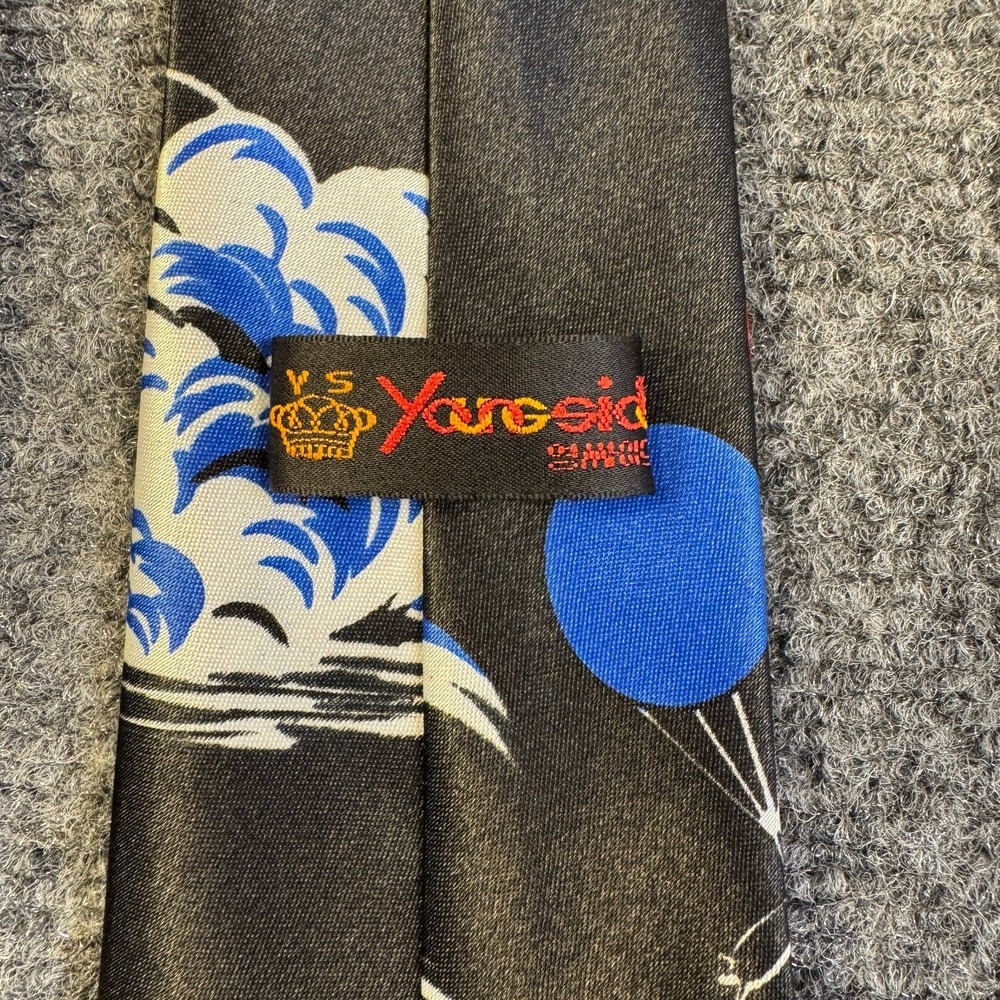 Vintage 90s Mickey Goofy Mickey Mouse Motorcycle Balloon Black Polyester Tie - Picture 3 of 8